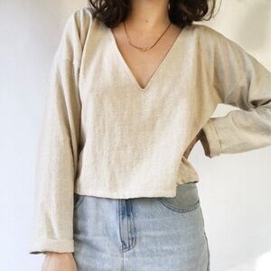 FROND linen blend handmade crop long sleeve top